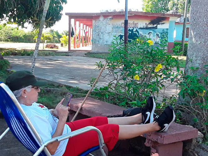 Aunque sus piernas solo le permitieron una hora de trabajo voluntario, ahora multiplica con sus amigos de Brasil cuánto se hace en la Brigada. Foto: Yudaisis Moreno Benítez