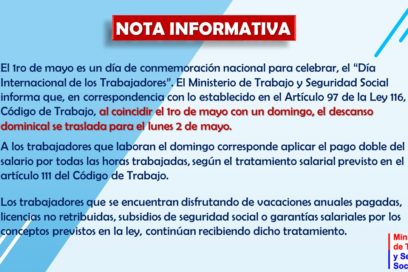 Trasladan descanso dominical del Primero de Mayo para el lunes 2