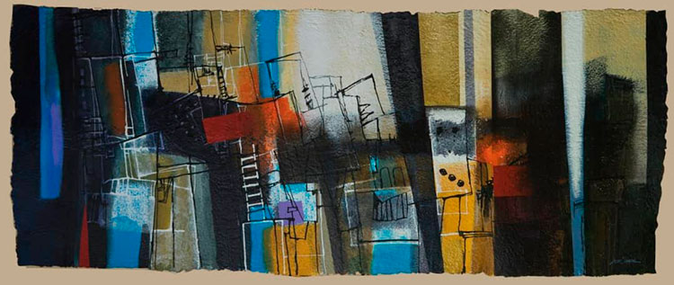Ciudad; acrílico sobre papel manufacturado, 104x260cm. 2022. Foto: José Omar Torres