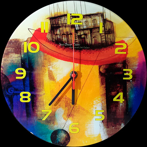 Reloj de pared comercializado por Artex, con una obra de José Omar Torres.