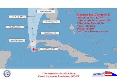 Aviso 20 (6 am): Ian entró a Cuba con vientos sostenidos de 205 kilómetros por hora