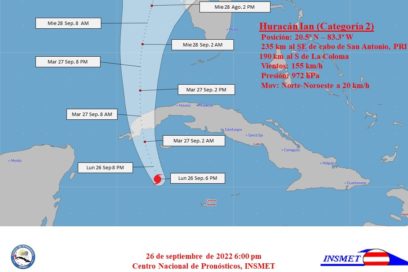 Aviso 16 (6 PM): Ian se convierte en huracán categoría 2