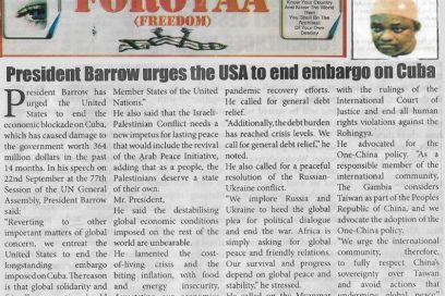 Destaca prensa gambiana llamado de Presidente Barrow a levantar bloqueo de EE.UU. a Cuba