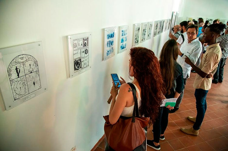 Inauguración de exposición de historietas La fuga de las columnas, resultado del taller para adolescentes Remembranzas de la ciudad. La muestra cuenta con la curaduría conjunta de la Casa Eusebio Leal Spengler, la Vitrina de Valonia y la revista Opus Habana. Foto: Néstor Martí