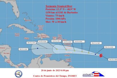 Tormenta tropical Bret se fortalece ligeramente