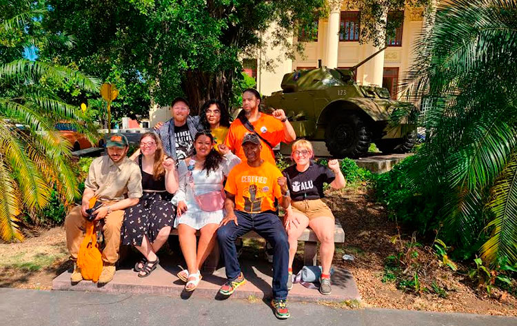 ALU representatives, headed by Brima Sylla, were part of the U.S. delegation coordinated by the Hands Off Cuba Committee that participated in May Day celebrations in Cuba. Some of them also participated in the Trade Union Internship sponsored by the CTC and the World Federation of Trade Unions. Photo: Courtesy of Mark Friedman