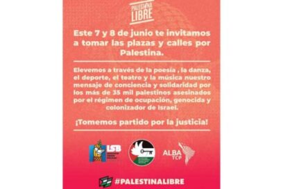 ALBA-TCP invita a tomar calles por Palestina el 7 y 8 de junio