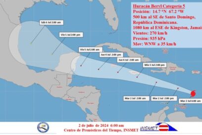 Beryl alcanza la categoría cinco sobre el Caribe oriental