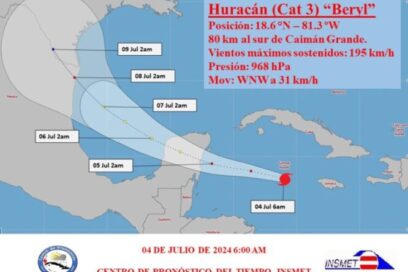 Beryl transita por el Caribe occidental