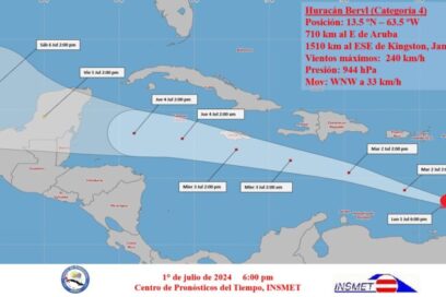 Beryl se interna en el mar Caribe oriental