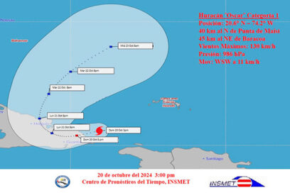 Oscar muy próximo a penetrar en tierra por las cercanías de Baracoa