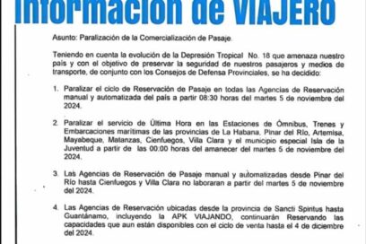 Suspenden comercialización de pasajes ante fenómeno meteorológico