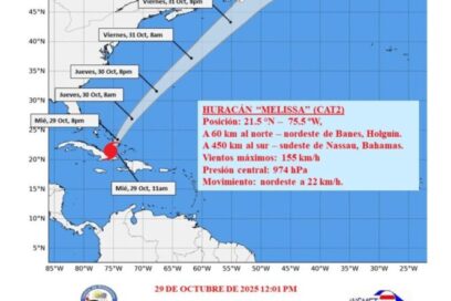 Aviso No. 26: Melissa rumbo al sudeste de Las Bahamas (12 pm)