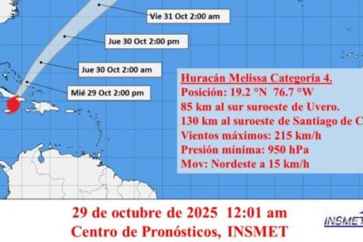 AVISO 22 (12 M) Melissa se aproxima a la costa sur de la región oriental