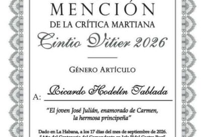 Galardonados en el Premio Nacional de la Crítica Martiana Cintio Vitier 2026